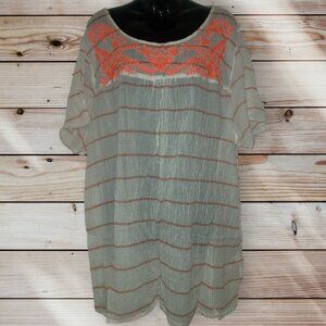 Old Navy - PLUS SIZE - 4X - Semi-Sheer Cover Up Tunic White Orange Embroidery